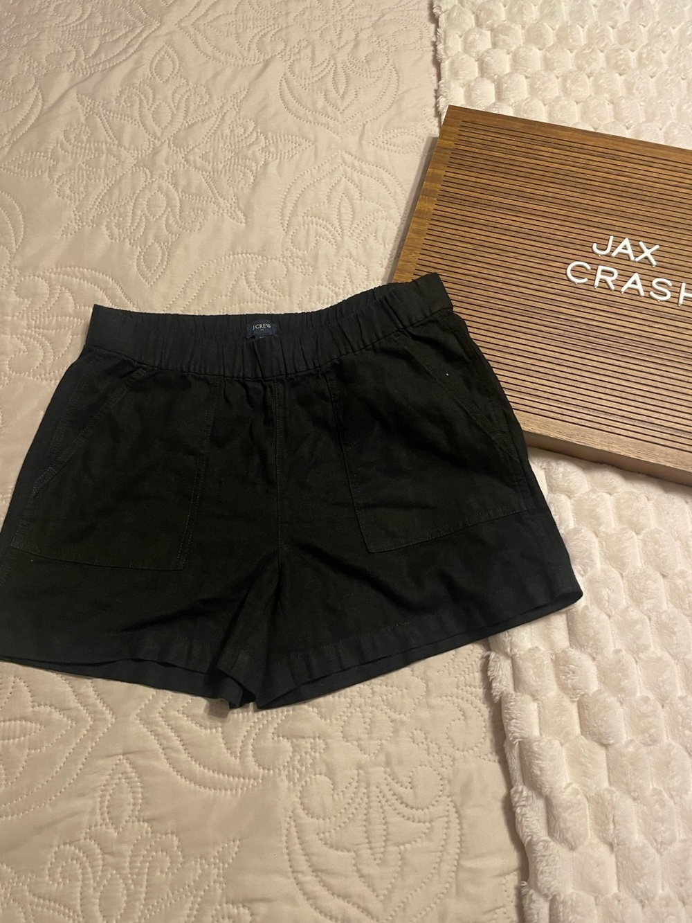 J. Crew Black High-Waist Linen-Blend Elastic Shorts
